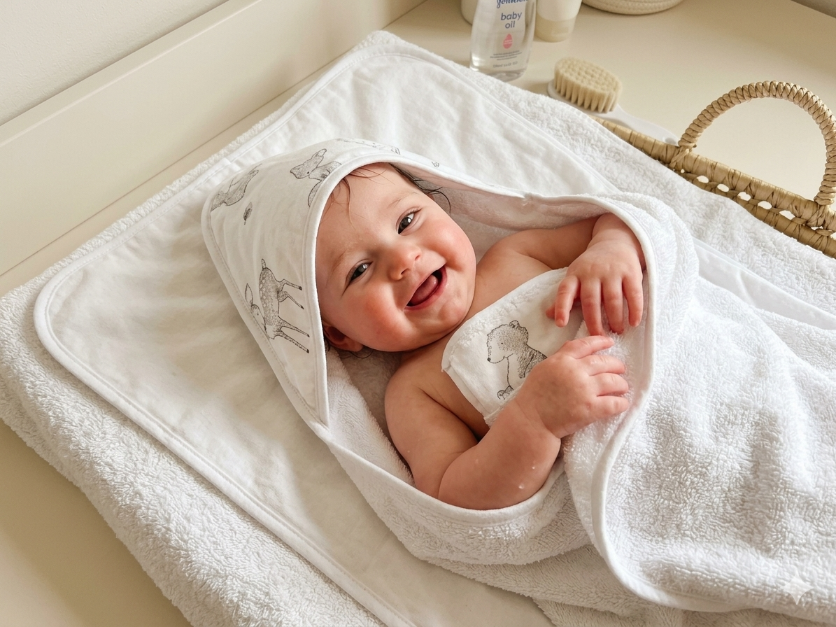 Cap de bain avec gant de bain